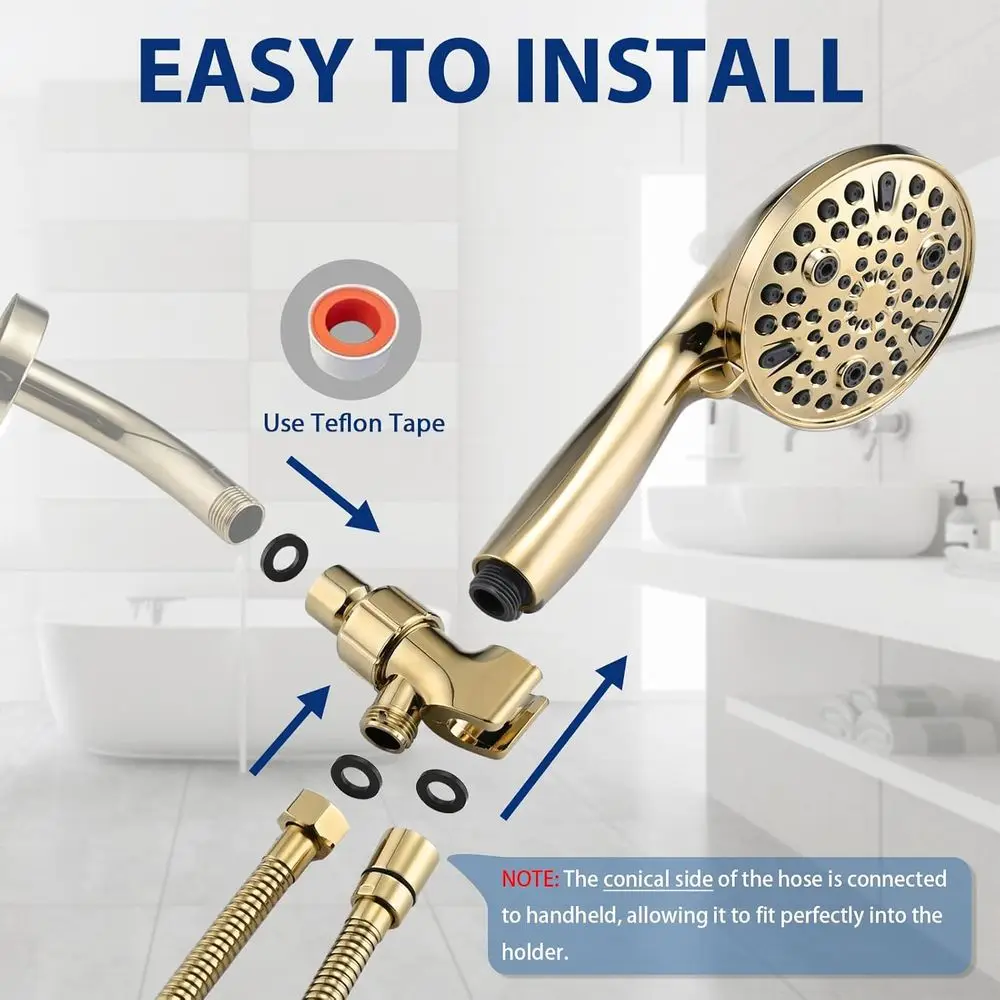 دش محمول ذهبي 10 إعدادات مع 5 بخاخ قابل للفصل، وغسيل كهربائي، و79 خرطوم #6