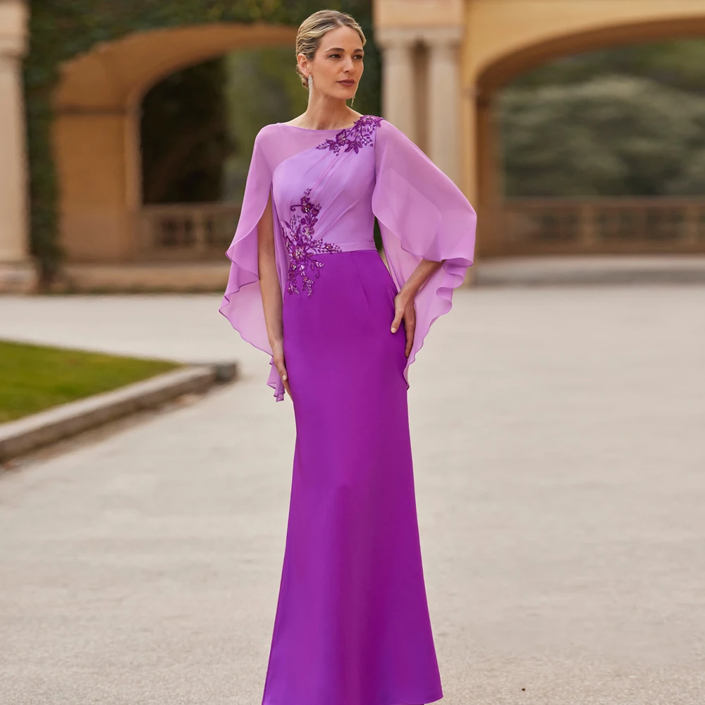 

Elegant Mermaid Mother of the Bride Dresses O Neck 3/4 Sleeves Wedding Party Gowns Appliques Beads Floor Length فساتين السهرة