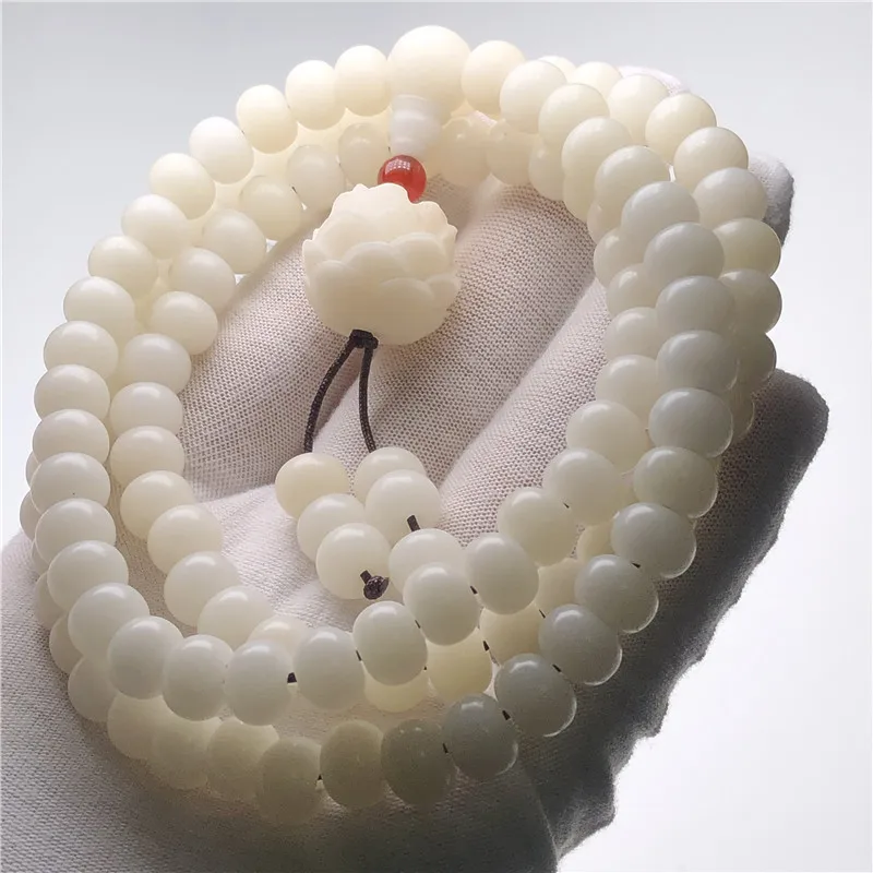 Wholesale108White Jade Bodhi Root Apple Orchard Bodhi Seeds Bracelet Women's sweater chain 7*9mmFactory Supply