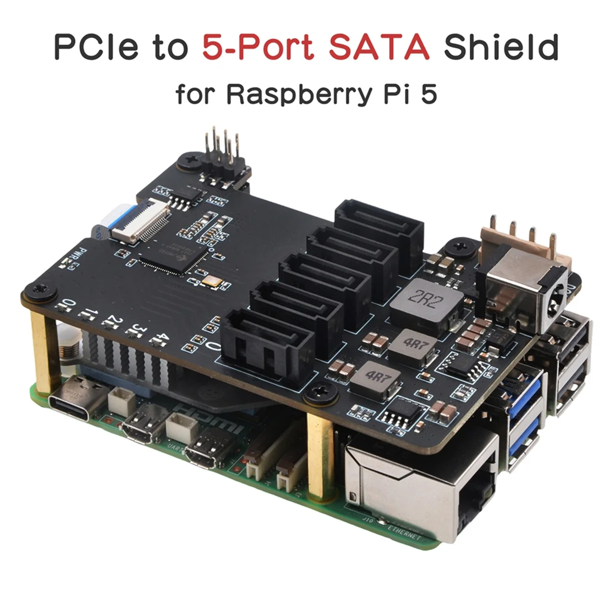 

SuperDeals X1009 PCIe — 5-портовый экран SATA для Raspberry Pi 5 PCIe — 5xSATA 3.0, НЕ поддержка загрузки от HDD/SSD