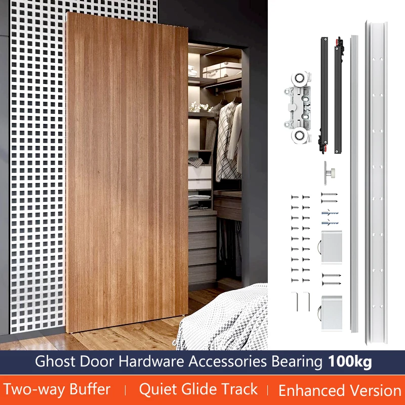 Concealed Sliding Barn Door Hardware 32in-52in Sliding Door Slide Rail Kit Home Interior Sliding Doors Hidden Sliding Track
