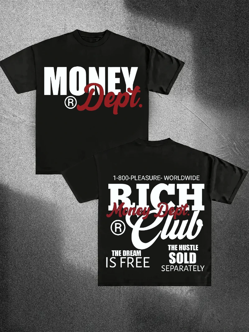 المال ديب. تي شيرت جرافيك للمراهقين 180 جرام 100% قطن برقبة دائرية وأكمام قصيرة تي شيرت جريء بتصميم "النادي الغني اقتباسات ملهمة