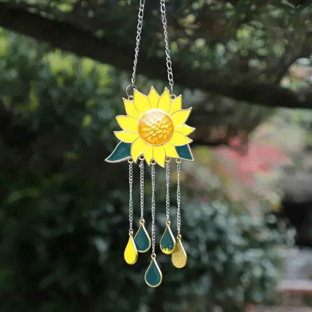 Sonnenblumen-Windspiel Metall-Wandkunst Eisen-Garten-Dekoration Hängende Wanddekoration für Außenbereich Geschenk