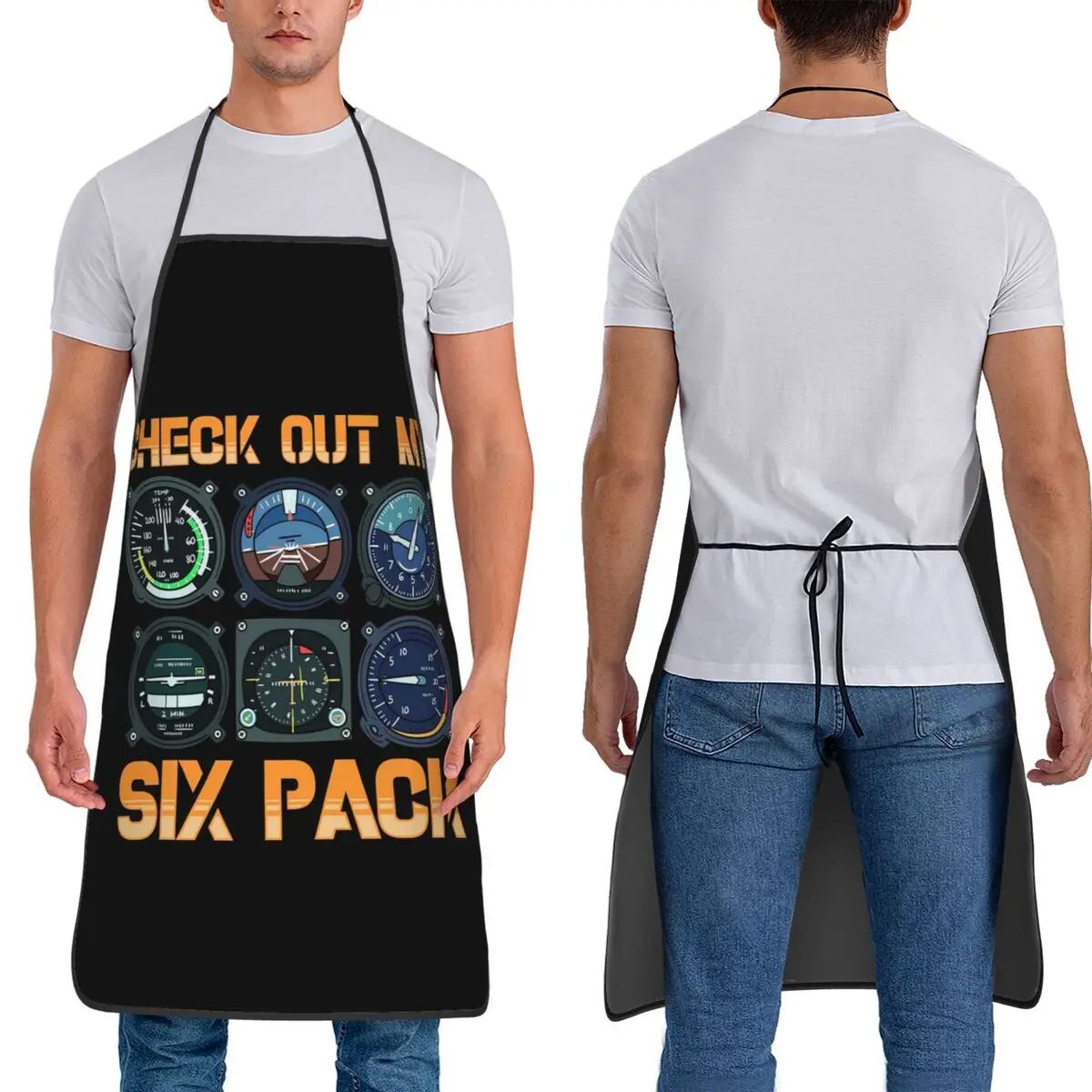 Pilot Top Airplane Six Pack Flight Instruments Apron Chef Cooking Tablier Bib Kitchen Cleaning Pinafore for Women Men Gardening