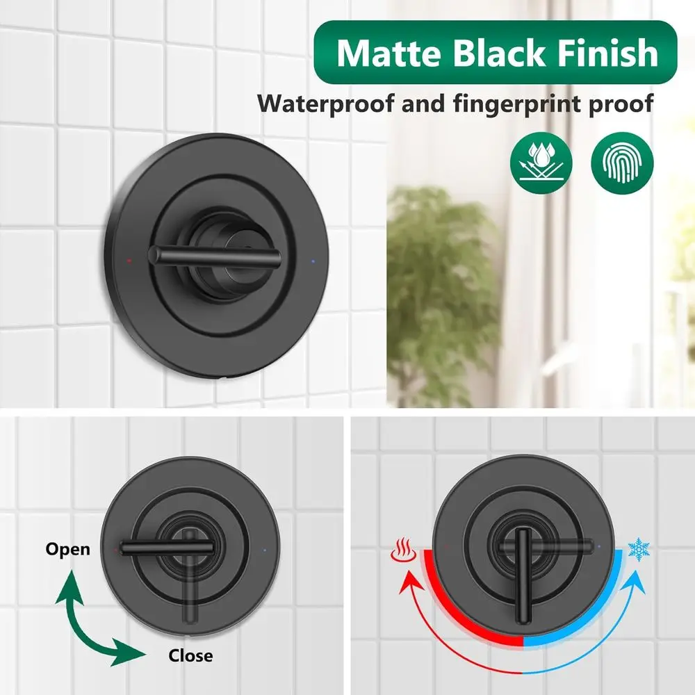 طقم حواف الدش باللون الأسود غير اللامع من Moen T2902BL مع رأس دش ومقبض، سهل التركيب، رقم 2510 صمام متضمن
