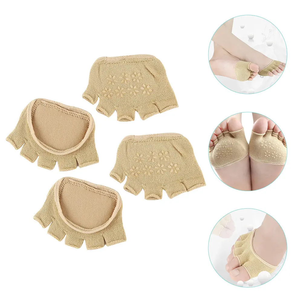 2Pairs Soft Toe Socks Open Toe Non Slip Bottom Grip for Yoga Women Sports Ballet Pilates Toeless Half Socks Comfort