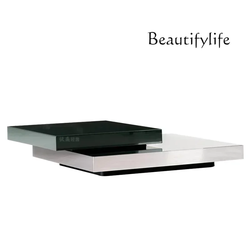 

Italian light luxury mirror stainless steel coffee table living room villa modern high-end creative double-layer tea table
