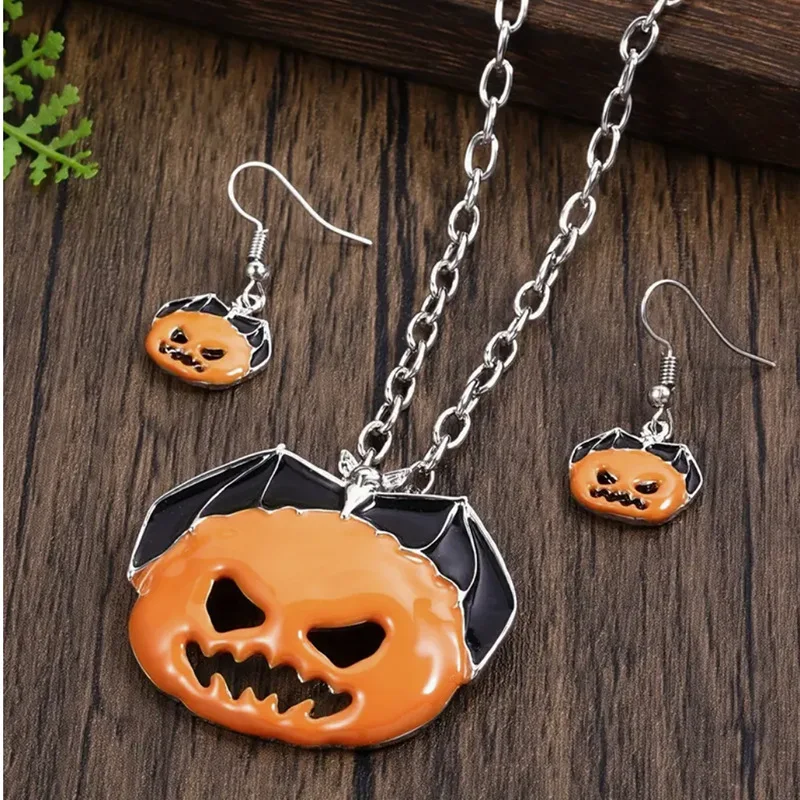 Europe and America Orange Drip Glue Bat Wing Necklace, Earring Jewelry Set UNISEX Punk Hip Hop Happy Party Jewelry Necklace