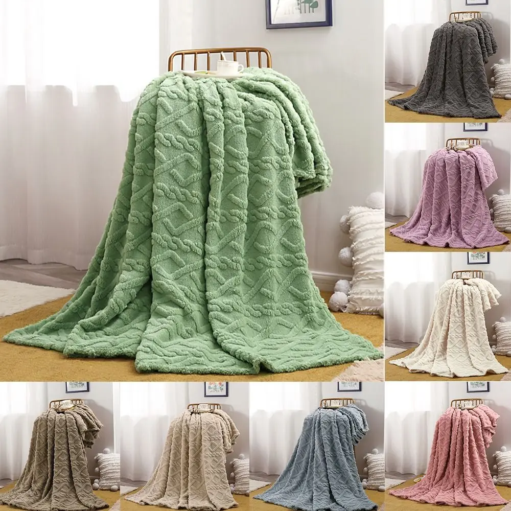 Solid Color Flannel Blanket Reversible Embossed Warm Plush Blanket Plush Fuzzy Blanket Bedroom Bed Living Room Sofa Couch