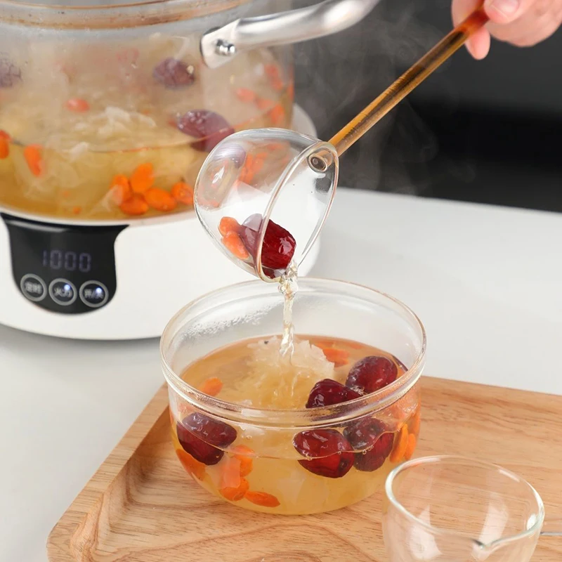 Borosilicate Glass Spoon With Long Handle Transparent Heat Resistant Sauce Soup Spoon With Spout Dessert Spoon Kitchen Bar Party