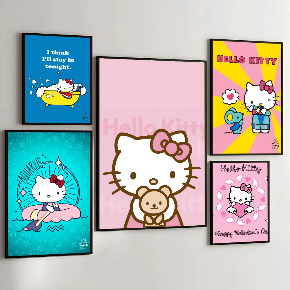 K-kitty-Póster de dibujos animados h-hello, carteles adhesivos de película, pegatina de papel Kraft Retro, pintura de pared artística estética para habitación, Bar y cafetería, 1 unidad