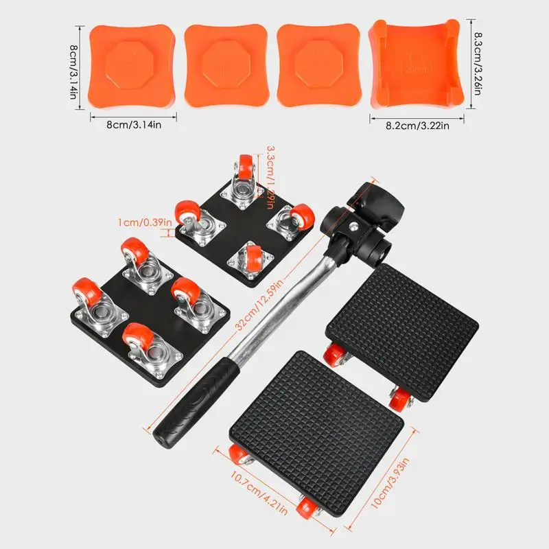 Мебельные перемещения с колесами, 4 колеса, инструменты для подъема мебели, грузоподъемность 500 кг, набор инструментов для перемещения мебели,