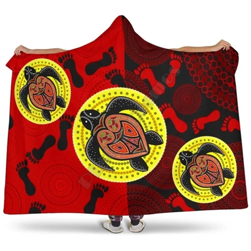 Australia Aboriginal Hooded Blanket - Turtle Circle Dot Painting Art 3D Printed Blanket Wearable Blanket Adults For Kids Blanket