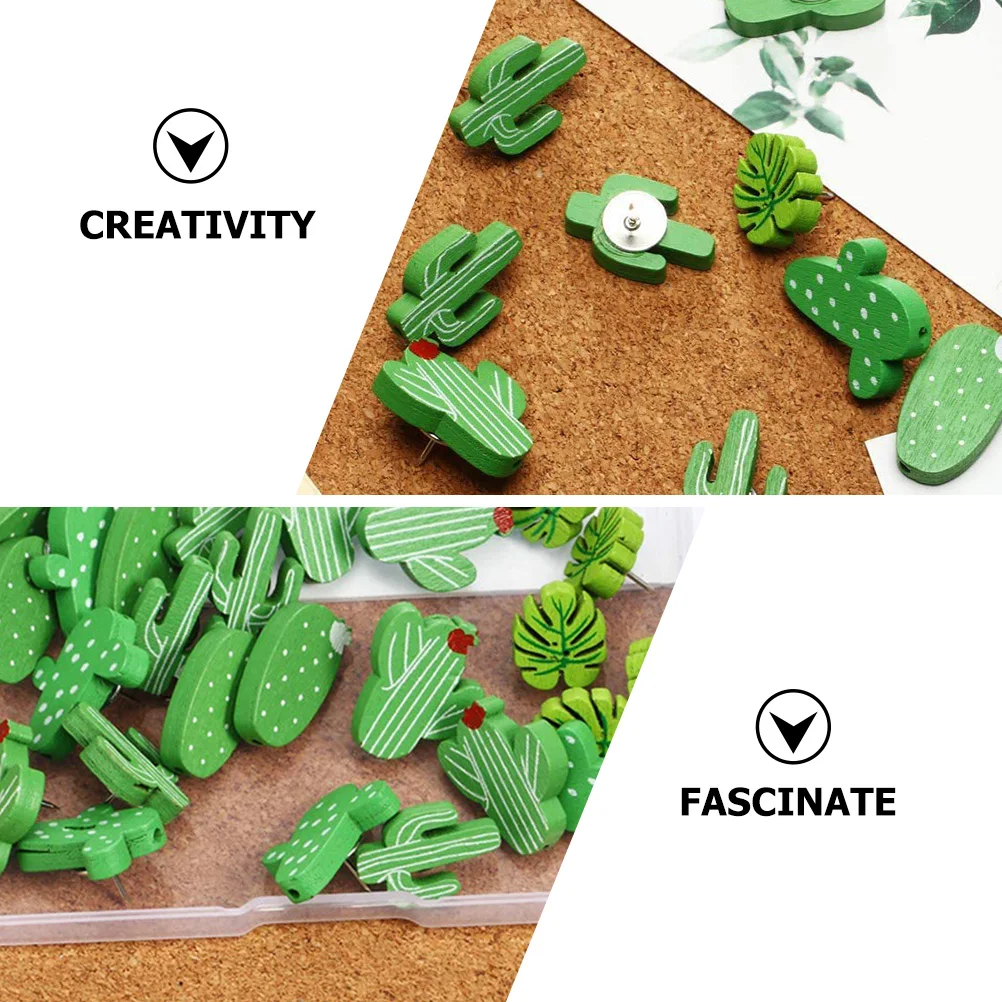 

30 Pcs Cartoon Thumbtack Decorative Cute Pushpins Cactus Retro Colored Thumbtacks Aesthetic Palm Leaf