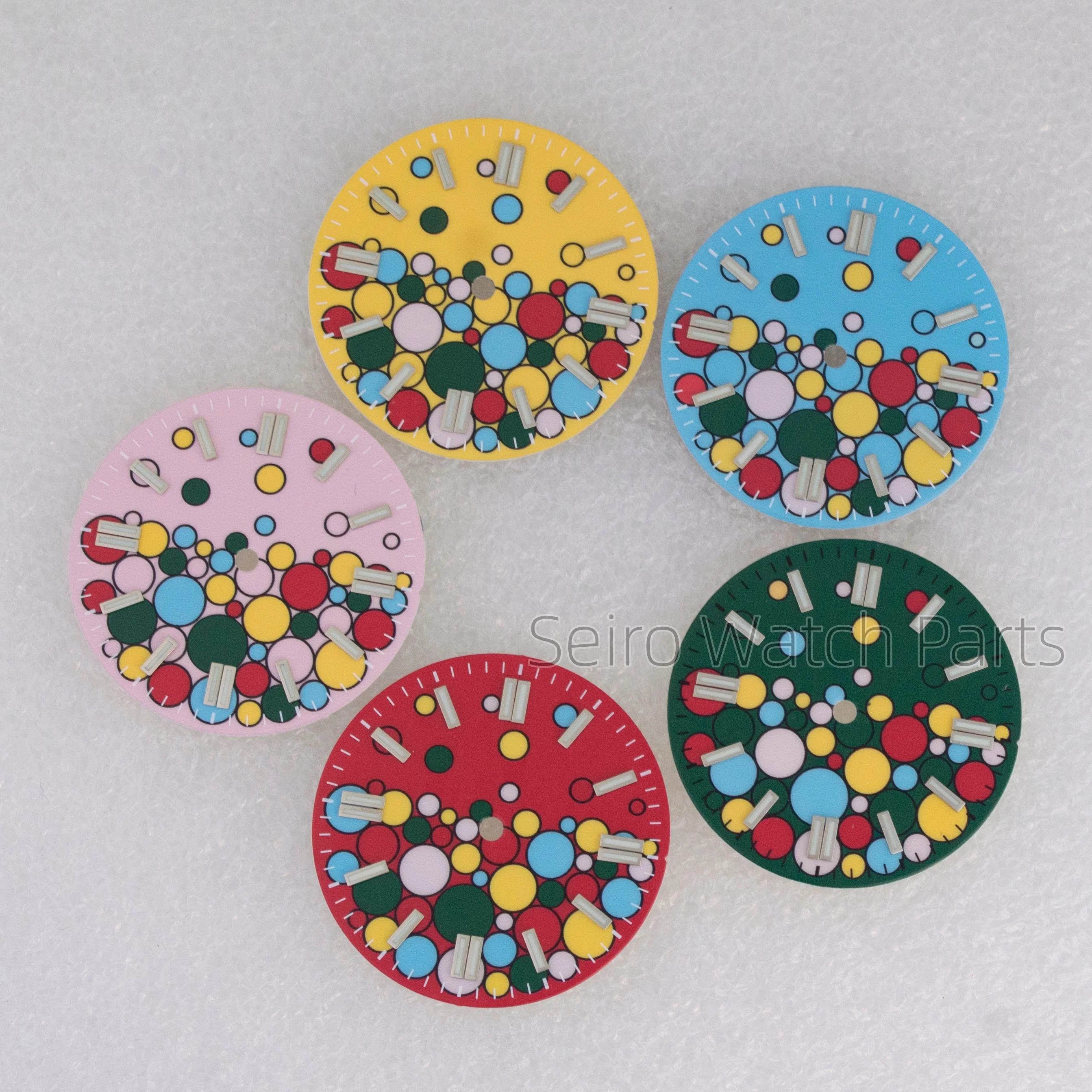 

28.5mm NH35 Dial Hands Red Pink Green Blue Yellow Bubble Enamel Dial Pointers Luminous Face For Datejust NH35 NH36 Movement