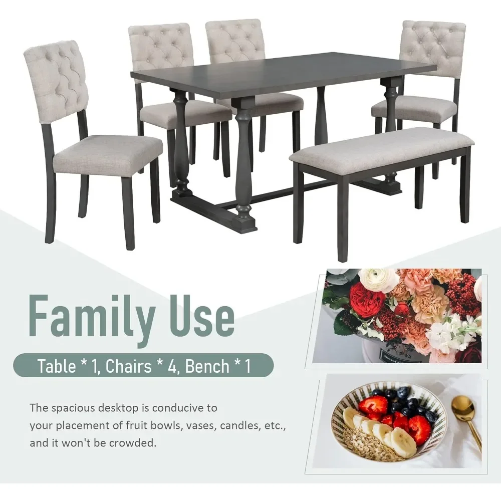 6 Piece Table and Chair Set with Special-Shaped Legs and Foam-Covered Seat Backs&Cushions for Dining, Living Room, and Kitchen