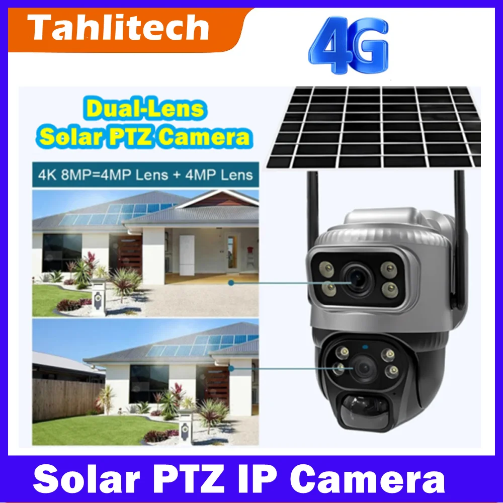 

Солнечная IP-камера Tahlitech 4G с SIM-картой, автотрекингом, ночным видением, двусторонней аудиосвязью для наружного видеонаблюдения и безопасности
