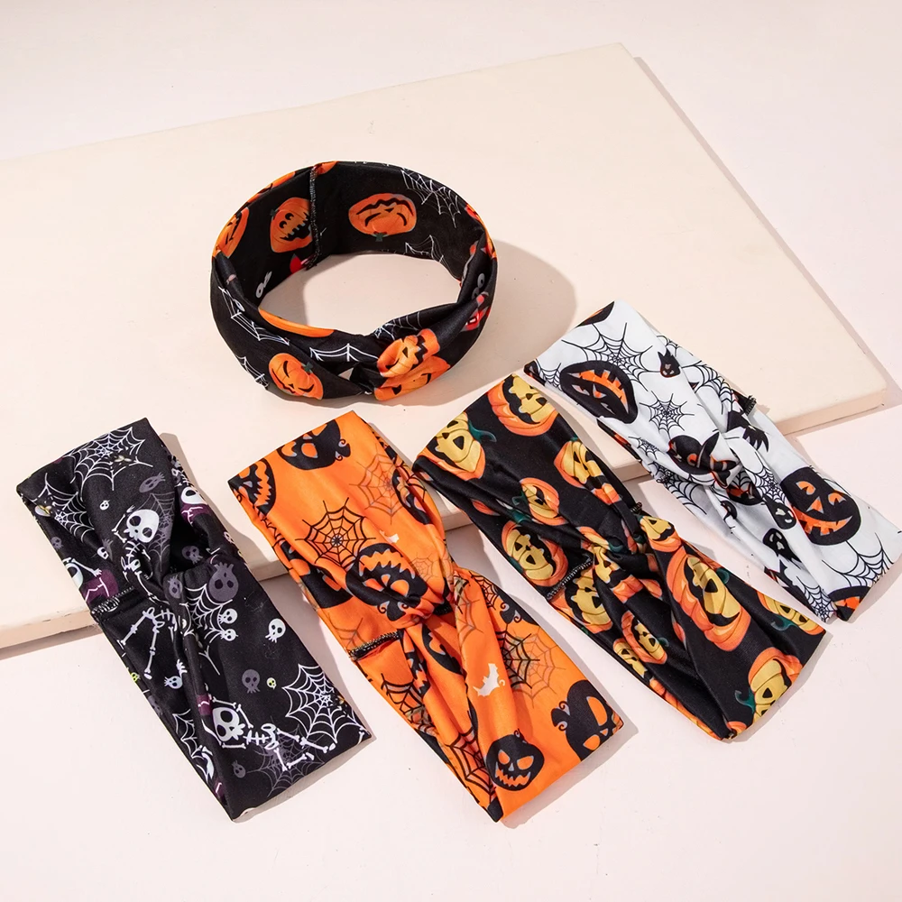 Halloween Headbands for Women Ghost Skull, Pumpkin, Spider Web, Bat Pattern Hair Accessory