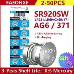 Pilas alcalinas de botón AG6, 2-50 piezas, 1,55 V, 371 SR920SW LR920 SR927 370 L921 LR69 SR920 AG6