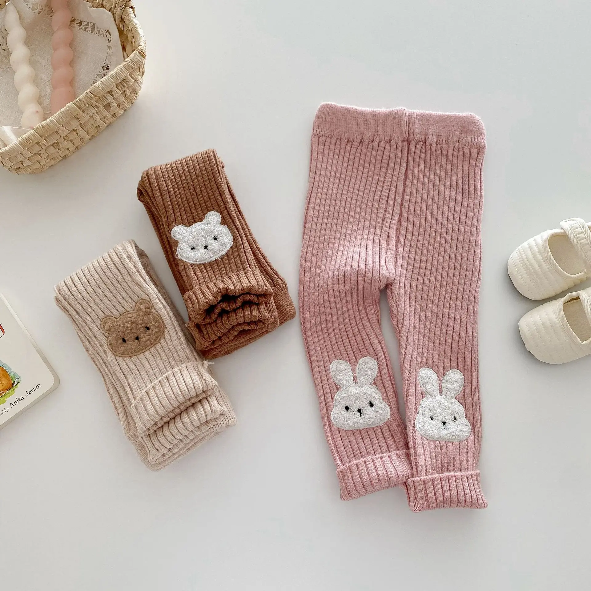 MILANCEL New Autumn Kids Knitted Leggings 0-5Y Girls Cute Cartoon Skinny Pants Children's Baby Pit Strip Trousers