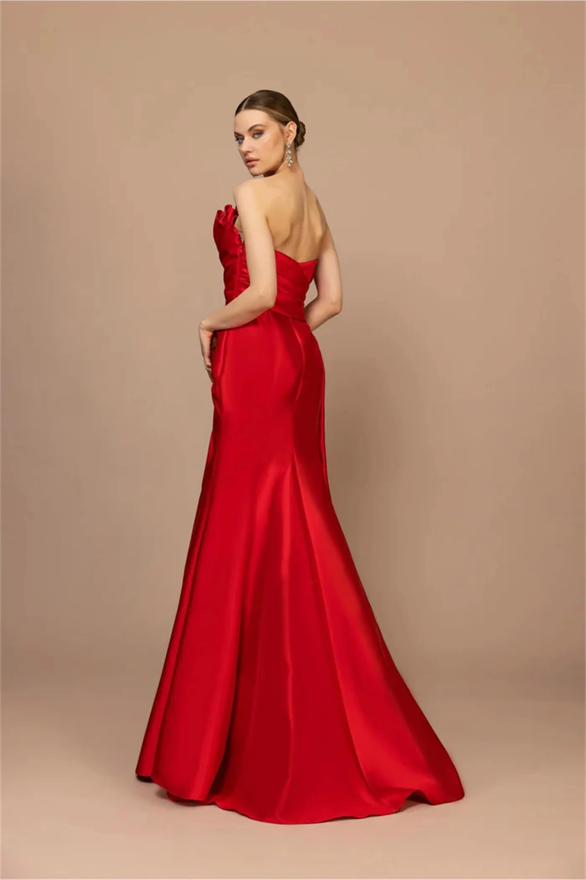 EVON BRIDAL Charming Red Evening Party Gowns Sleeveless Vestidos De Fiesta Fashion High Split Wedding Evening Gown Customized image 2