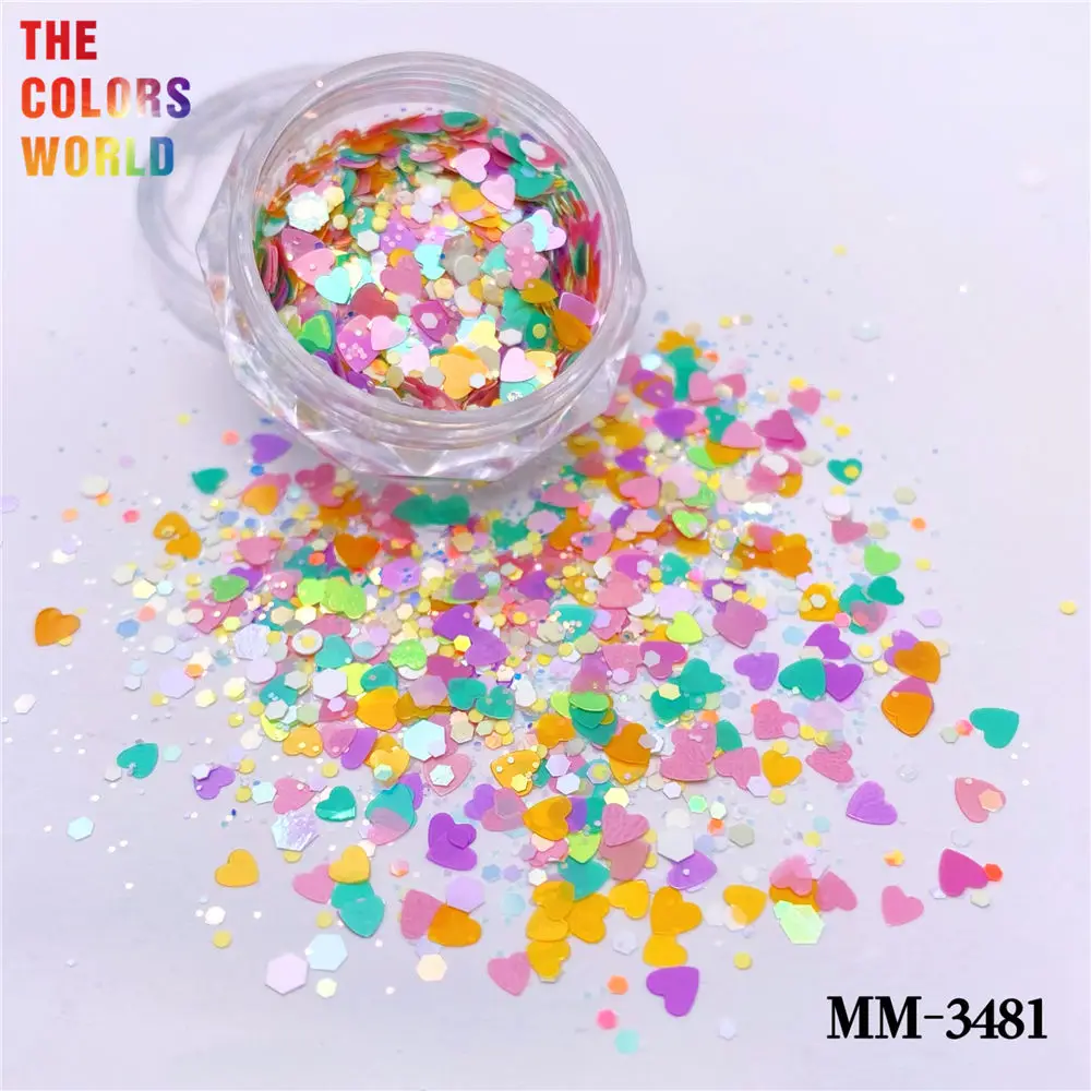 TCT-952 Love Heart Nail Glitter Sequins Shiny Iridescent Holo Nail Flakes Laser Mix Paillette for Valentine Party Festival