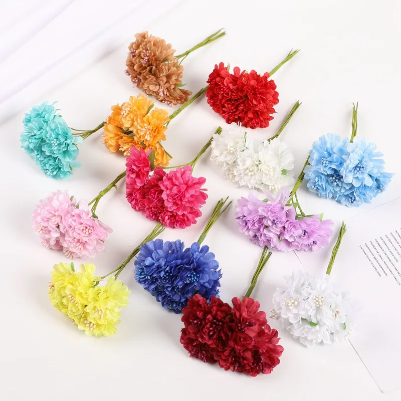 6/72Pcs Artificial Flowers Mini Bouquet Stamen Daisy Wedding Christmas Decorations Home DIY Handmade Wreaths Craft Fake Flowers