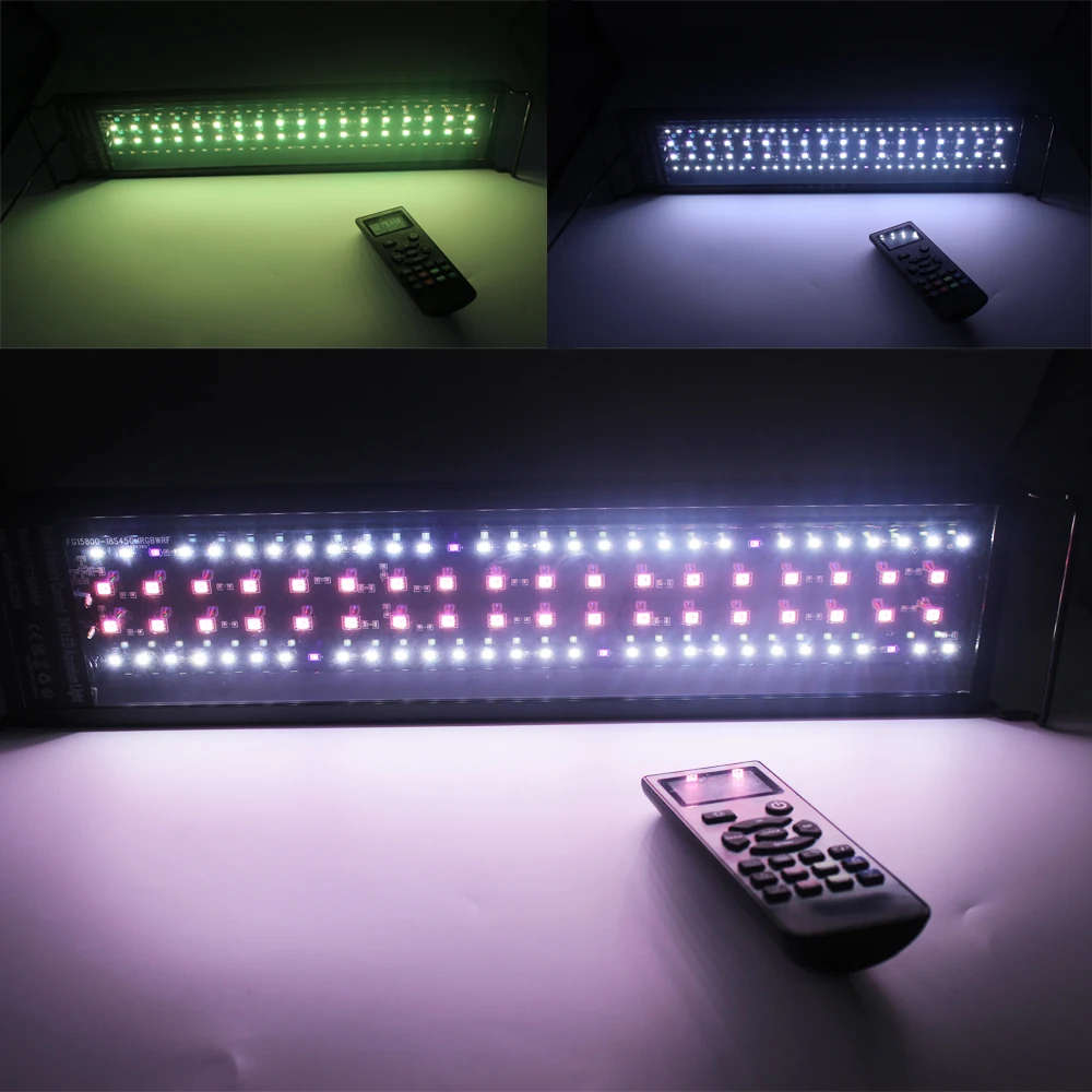 Upgrade LED Aquarium Light Fish Tank Lamp with Extendable Brackets RGBW Timer Dimmer 0-100% Programmable 24/7 Remote Control