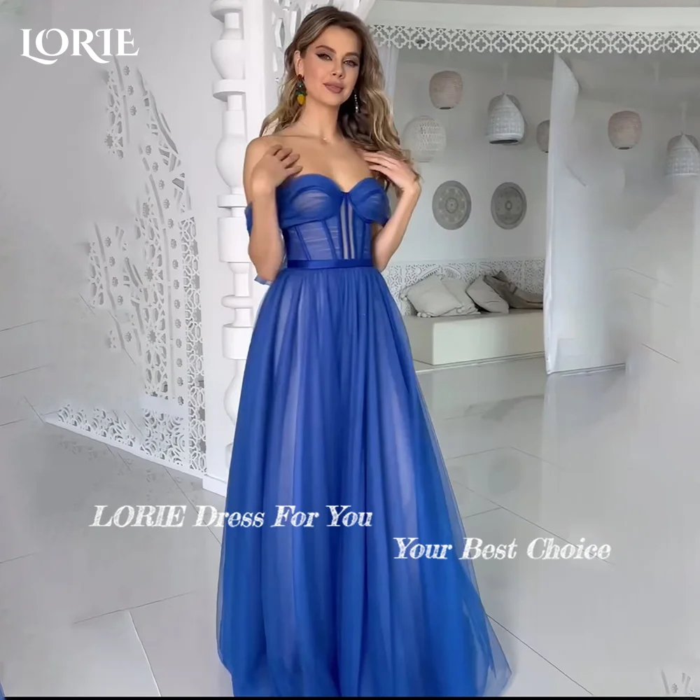 LORIE Off Shoulder Evening Dress Royal Blue Saudi Party Dress A-Line Bow Prom Gown Sweetheart Backless Customized Cocktail Dress