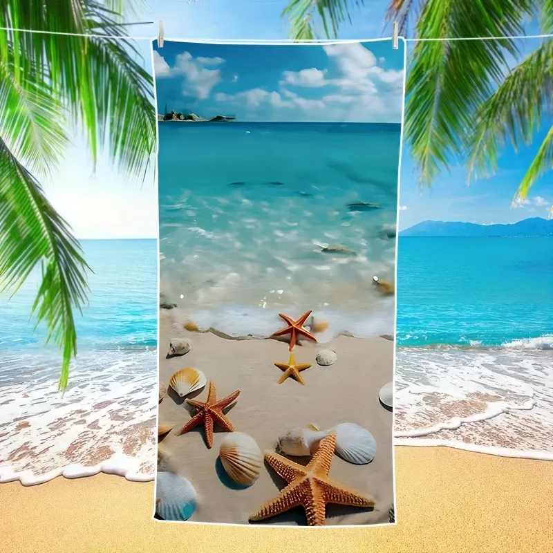 

1 Tropical Beach Starfish Pattern Beach Towel - Great for the beach and sports, a great gift with a vibrant ocean design