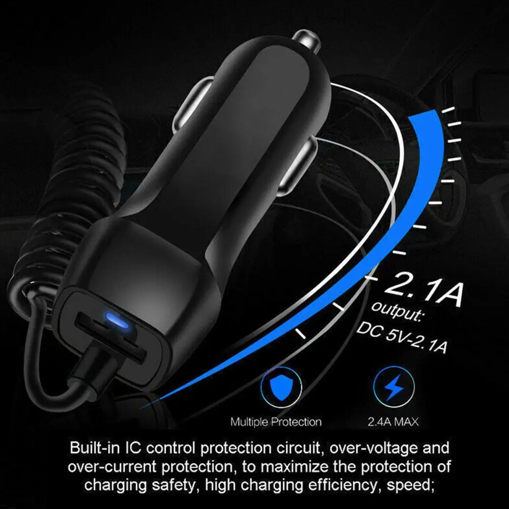 Car Charger With Coiled Type C Cable USB Port Fast Charging Cigarette Lighter Car Phone Charger Adapter For Mobile Phone