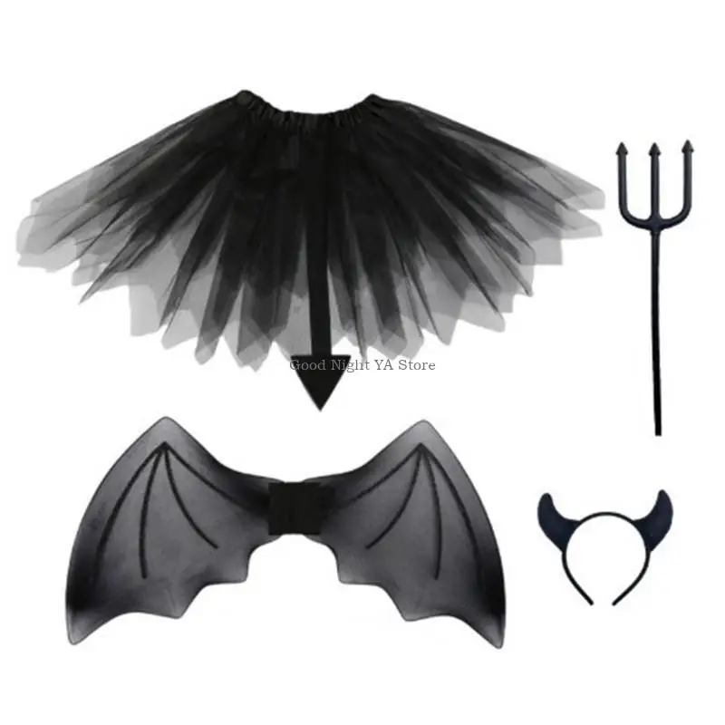  Devil Cosplay Set Rainbow Color Princess Costume for Girl Birthday Halloween