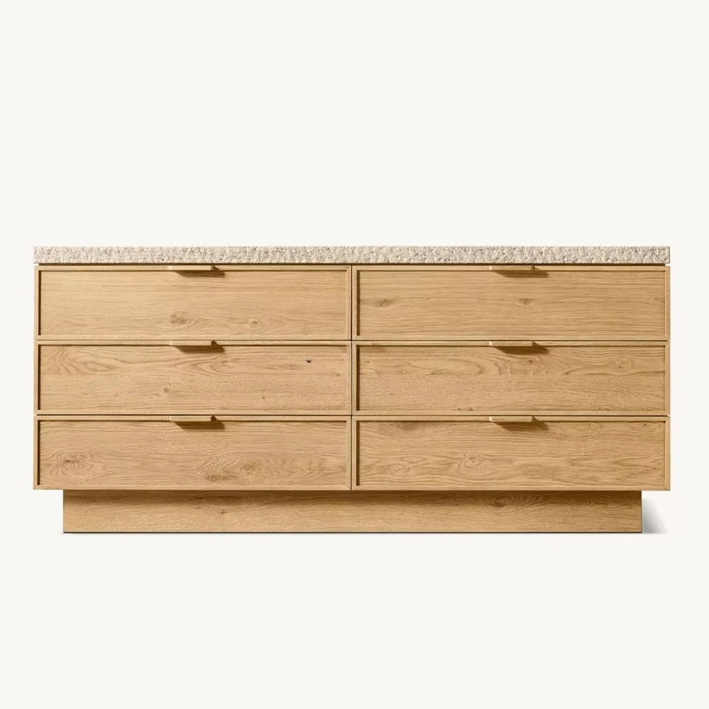 Luxury Modern 6-Drawer Solid Wood Dresser with Stainless Steel Top for Home Bedroom Furniture