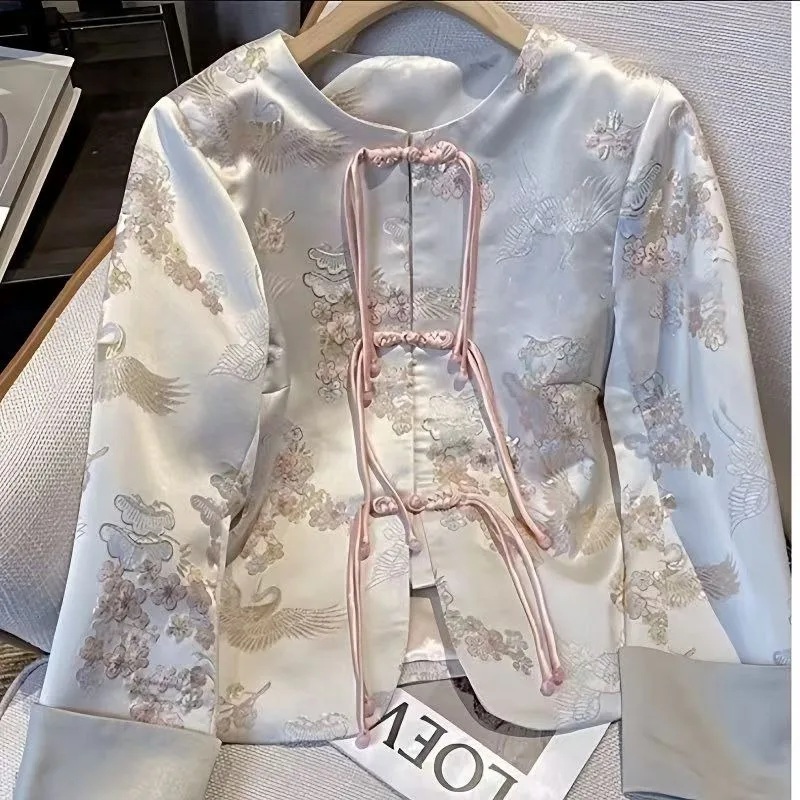 Oversized Tang Top Traditional Chinese Clothing Plus Size High-end Acetic Acid Satin Embroidery Spring Autumn 2024 Women Coat