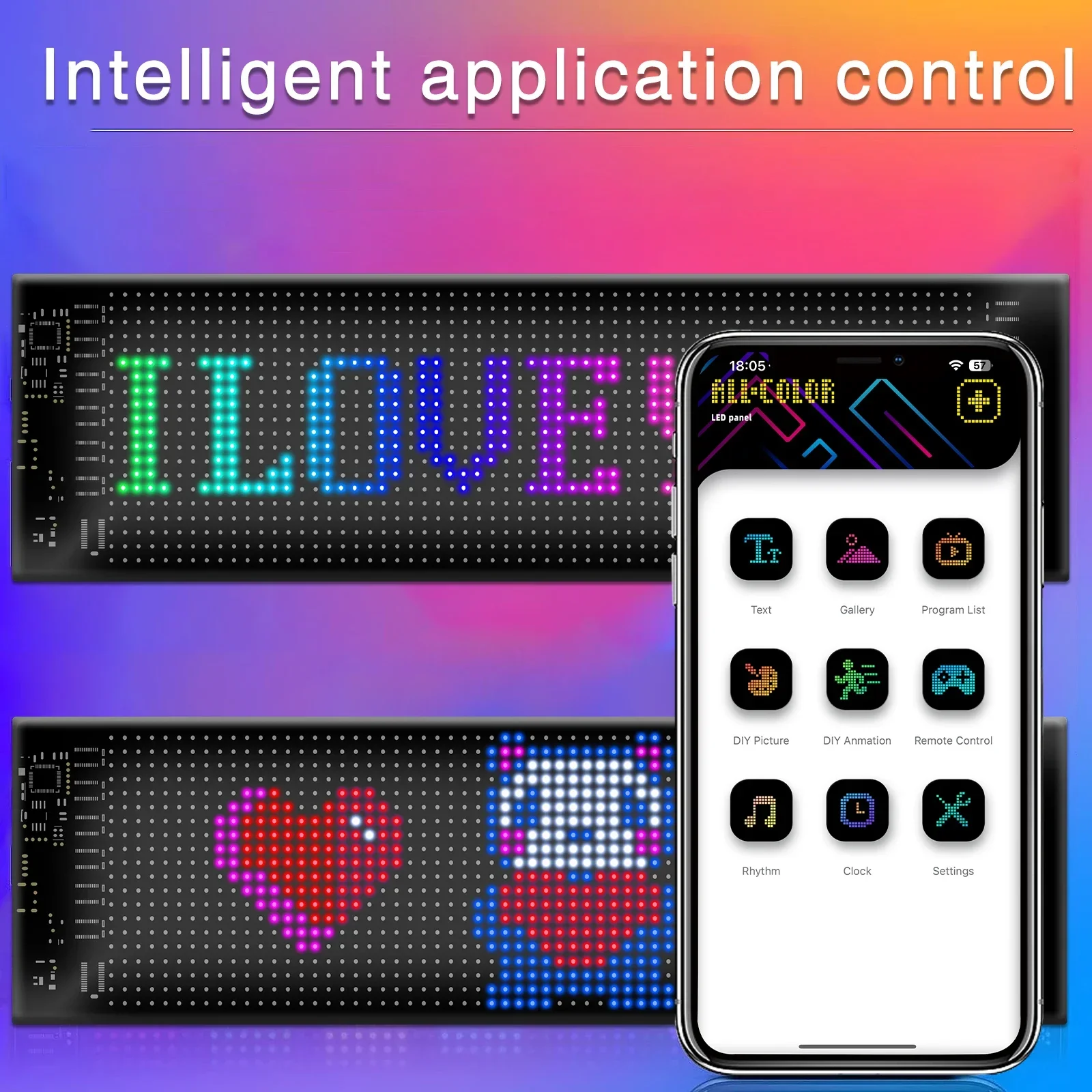 5pcs LED Matrix Pixel Panel Flexible Addressable RGB Pattern Graffiti Scrolling Text Animation Display Car Shop,Bluetooth APP