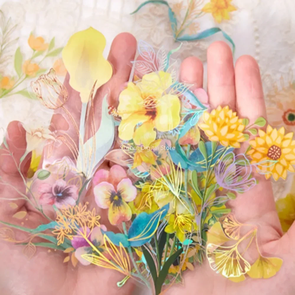 40 Stück/Packung PET-Blumen-Aufkleber, Pflanzenaufkleber, Gänseblümchen-Dekor, Schreibwaren für Junk Journal, DIY, Scrapbooking, Etikettenaufkleber