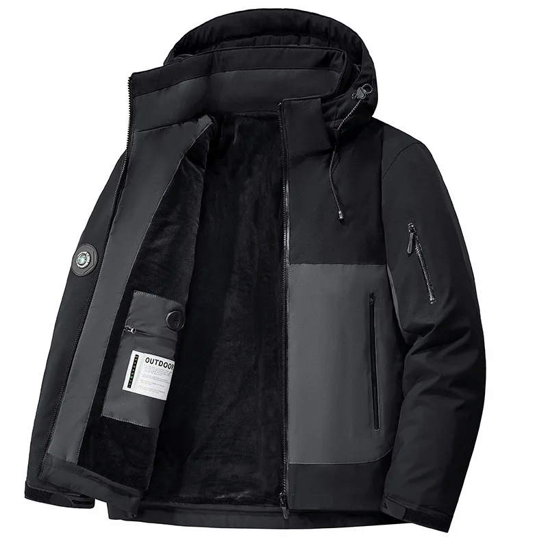 Winter Man Down Coat Thicken Cold-proof Contrast Color Male Outerwear Long Sleeve Loose Casual Waterproof Men Hooded Jacket