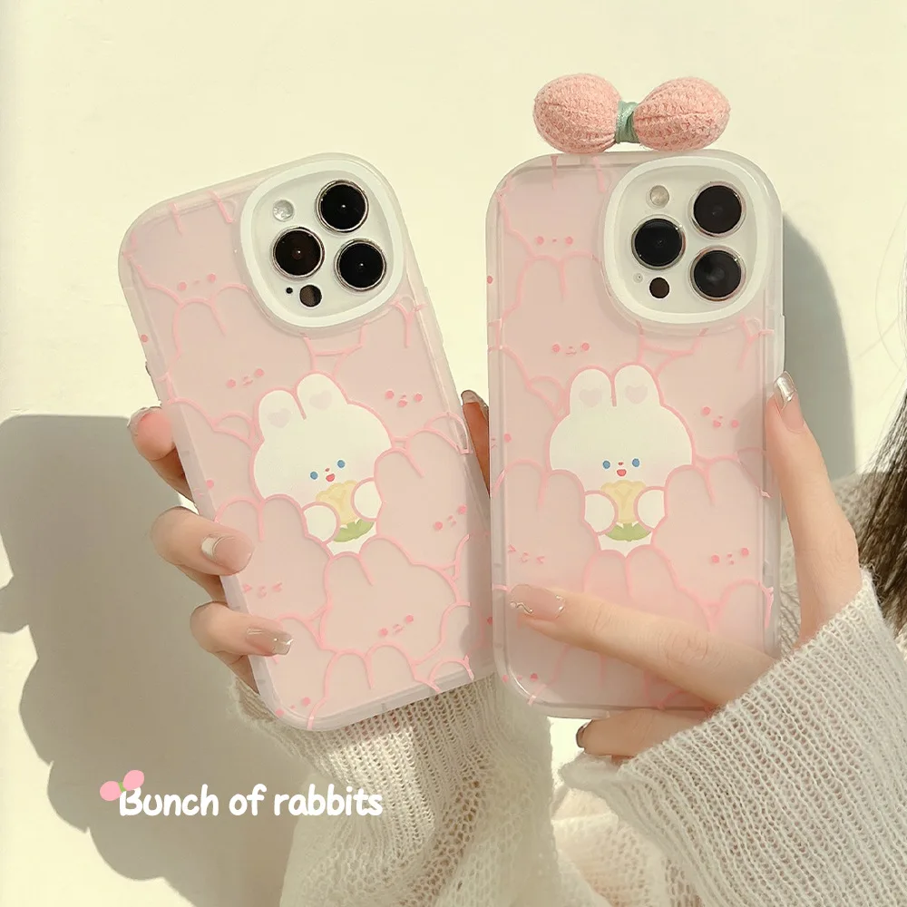 Niedliche Cartoon-Kaninchen-3D-Bowknot-weiche Handyhülle für iPhone 16 15 14 13 12 Mini 11 Pro Max XR X XS max 7 8 Plus stoßfeste Abdeckung
