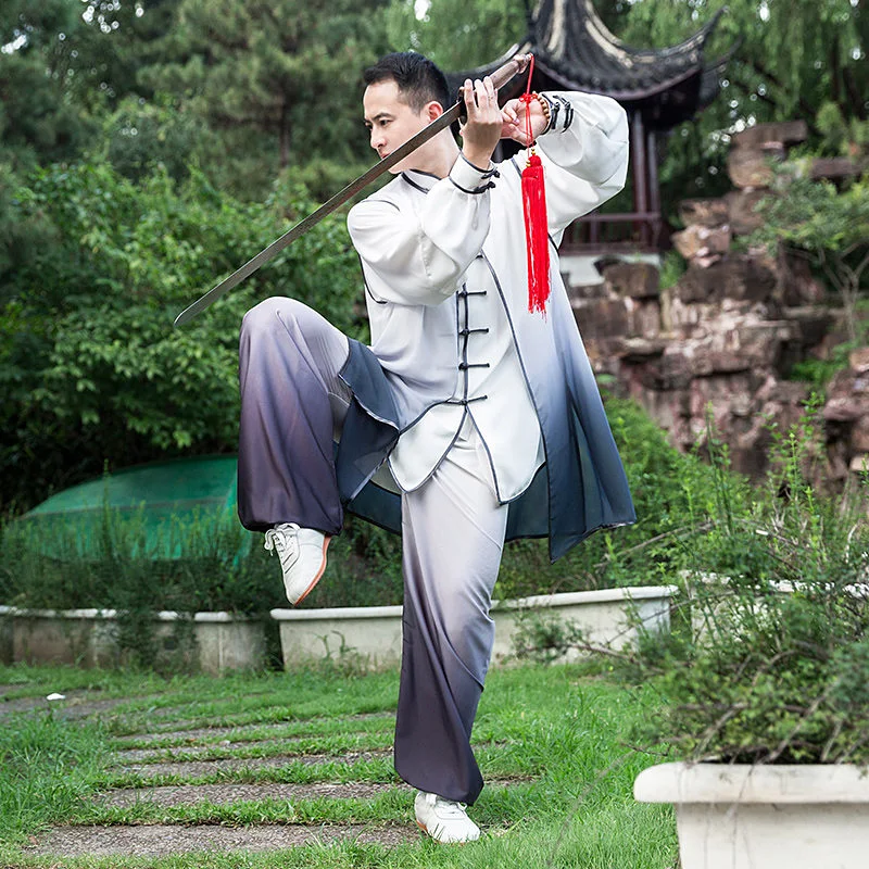Gradient Color Unisex Tai Chi Suit Spring/Autumn New Arrival Cotton Silk Blend Flowing Martial Arts Training & Competition Perfo