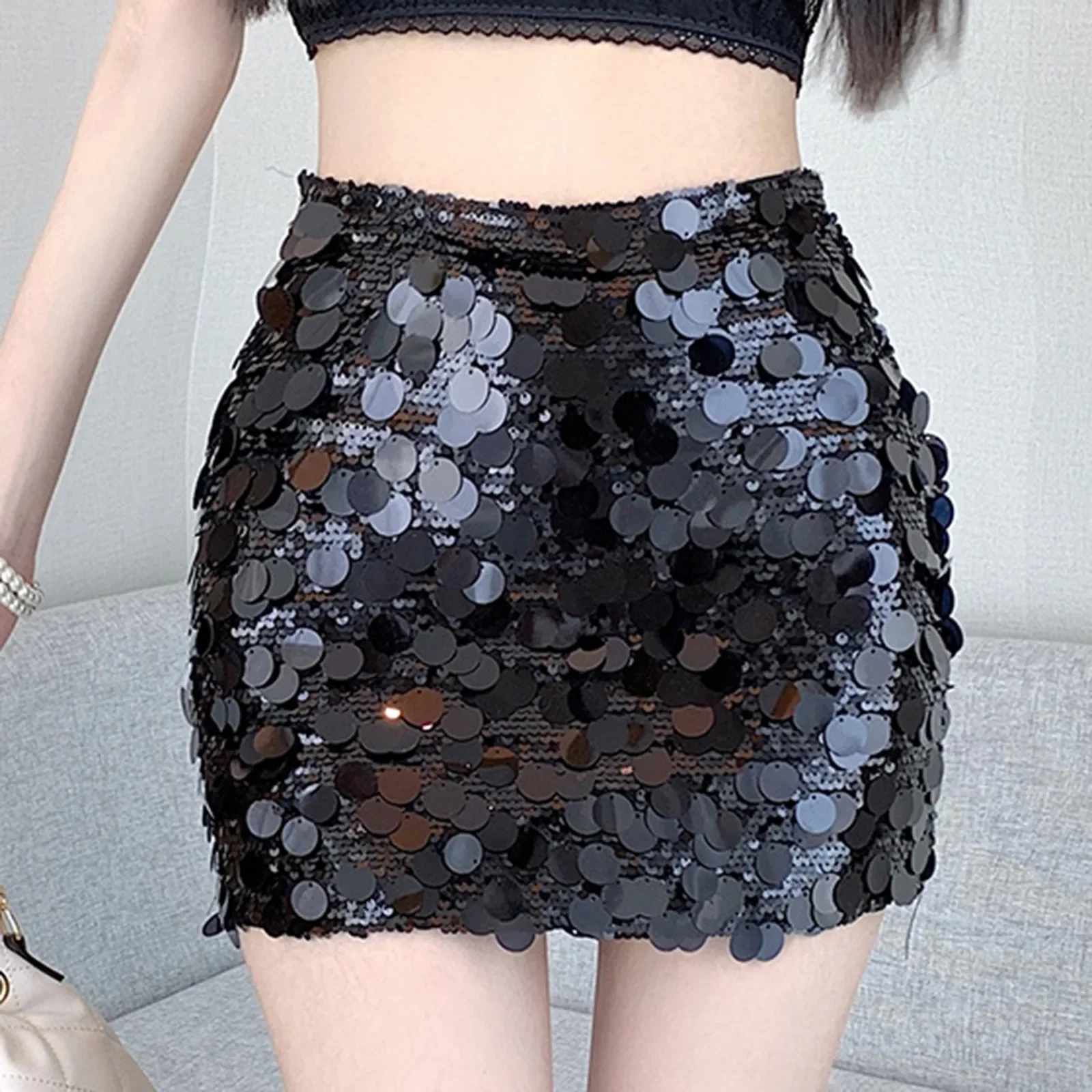 여성 패션 슬리버/블랙 스팽글 미니 스커트 반짝 이는 하이 웨이스트 나이트 클럽 파티 스커트 New Bodycon Chic Evening 스커트