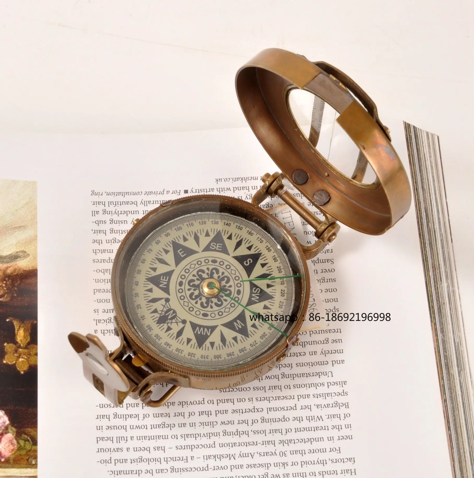 India Imported British European Style Retro Nostalgic Western Brass Compass Outdoor Mountaineering and Camping Direction Compass