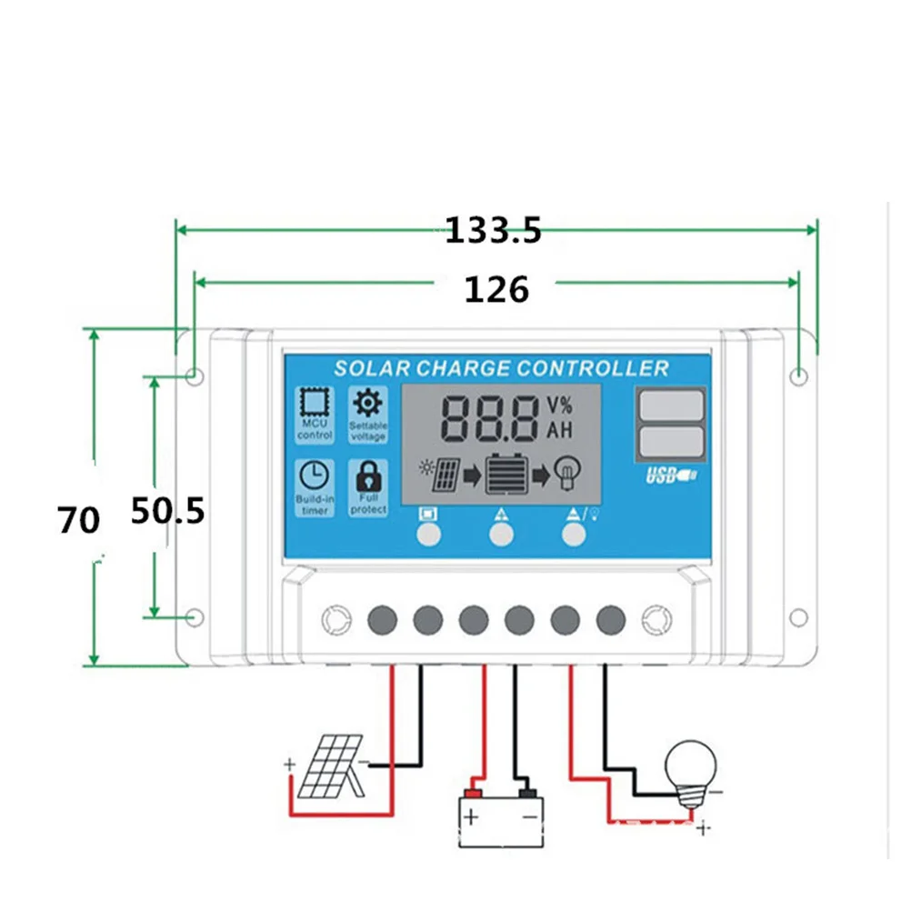

30A 12V 24V Charge Controller Lcd Dual Usb Pwm Charging Management Over-Current Short Circuit Protection Solar Panel Regulator