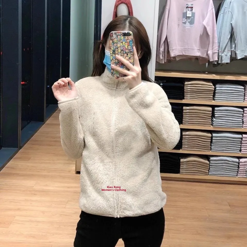 Women's Long Velvet Fleece Jacket Long Sleeve Open Cardigan Stand Collar Warm Outerwear Autumn Winter New Arrival Slim Fit Po...