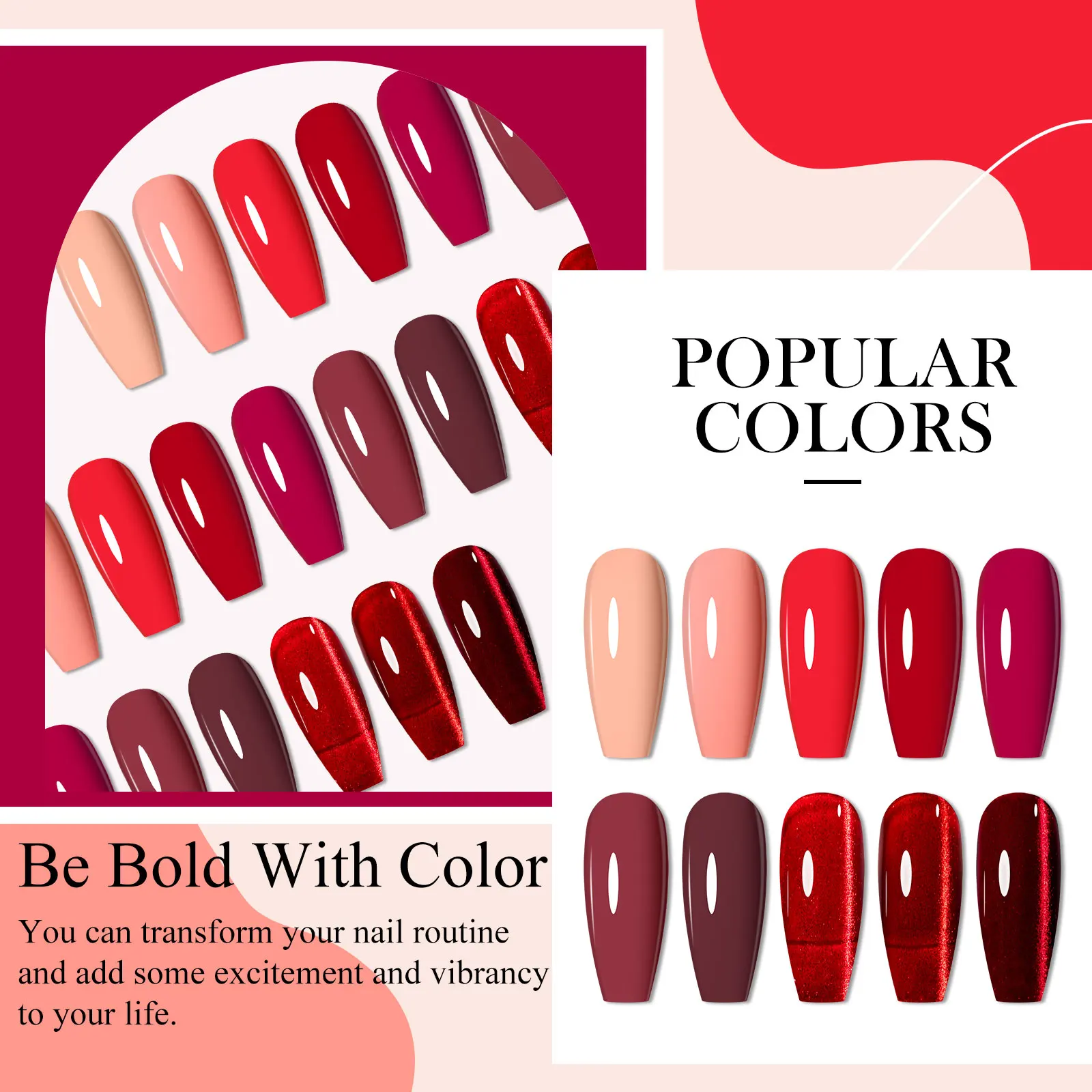 Juego de esmalte de uñas de la serie roja, 11 unidades, TPO HEMA, sin magnético y Color, para decoración de uñas, diseño de manicura DIY, calidad de salón, fácil de aplicar