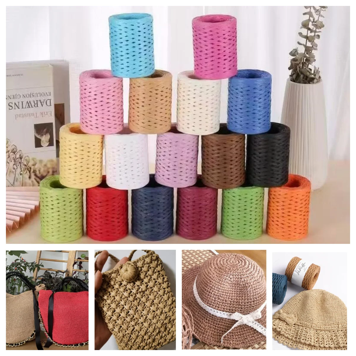 

100g Rafia Paper Threads Straw Yarn For Creativity DIY Crochet Bag Handmade Hook Knitting Summer Hat Material Birthday Gift Wrap