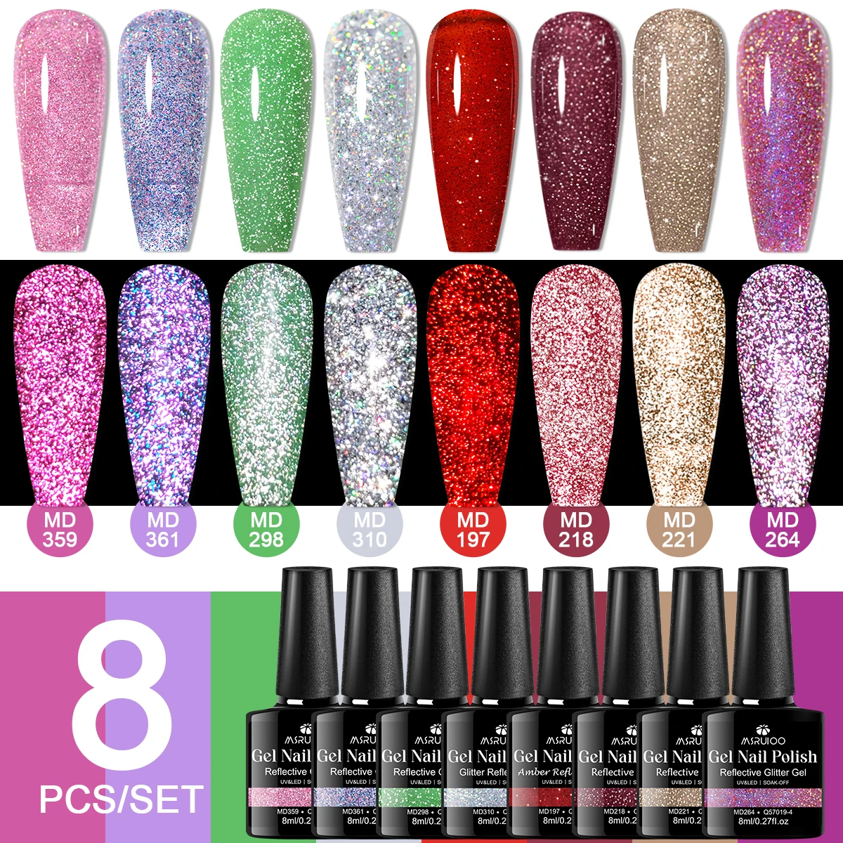 MSRUIOO 8/6Pcs Reflective Gel Nail Polish Set Pink Red Purple Green Nail Art Gel Varnish For Nails Manicure Nail Supplies