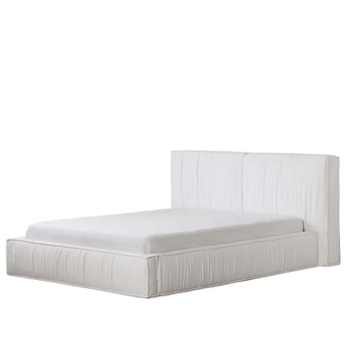 

Nordic wabi-sabi style washed linen double bed 1.5 1.8 meters fully dismantled and washed B & B furniture