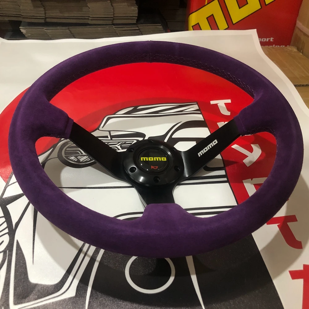 Purple Drift 14Inch Universal MOMO Steering Wheel Car JDM Racing Suede Leather MOMO Steering Wheel Volantes For VW HONDA TOYOTA