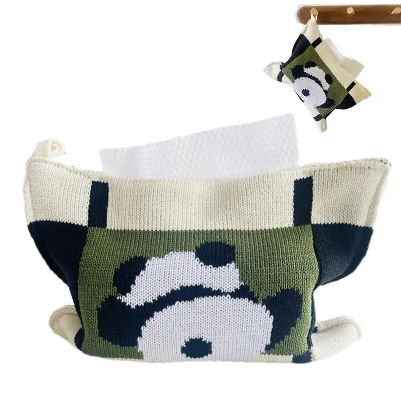 

cute panda Paper Towel Holder Tissue Box Panda Pattern Tissue Holder Fabric Tissue Box Cotton Woven Napkin Dispenser For Car