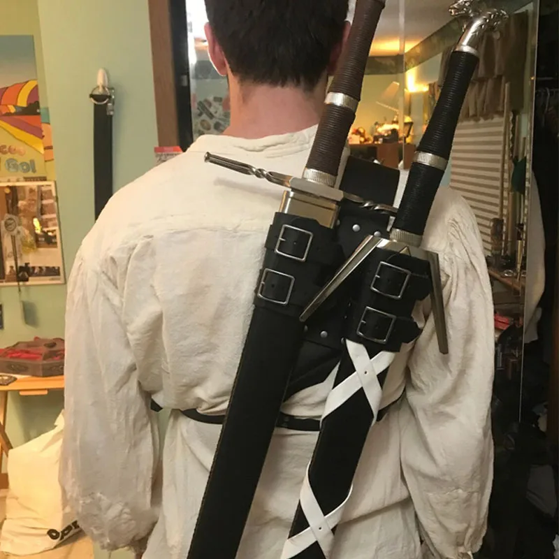 

Women Men Medieval Cosplay Single / Double Sword Shoulder Back Scabbard Sheath Frog Holder Rapier PU Leather Buckle Holster